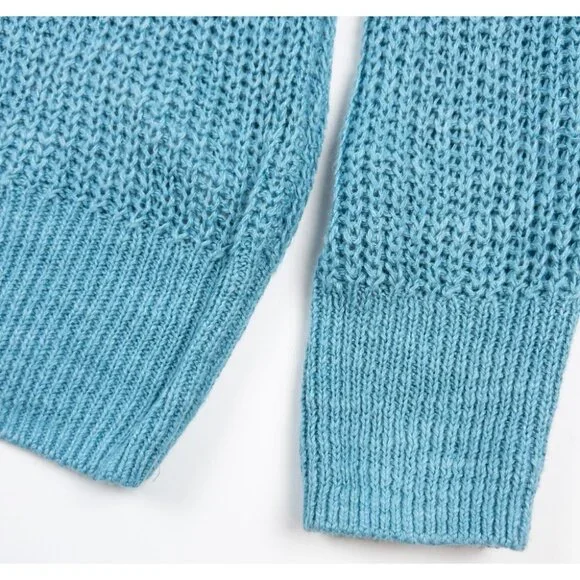 Faherty Miramar Linen Sweater Women's Small Aqua Blue Crew Neck Long Sleeve - Picture 7 of 13